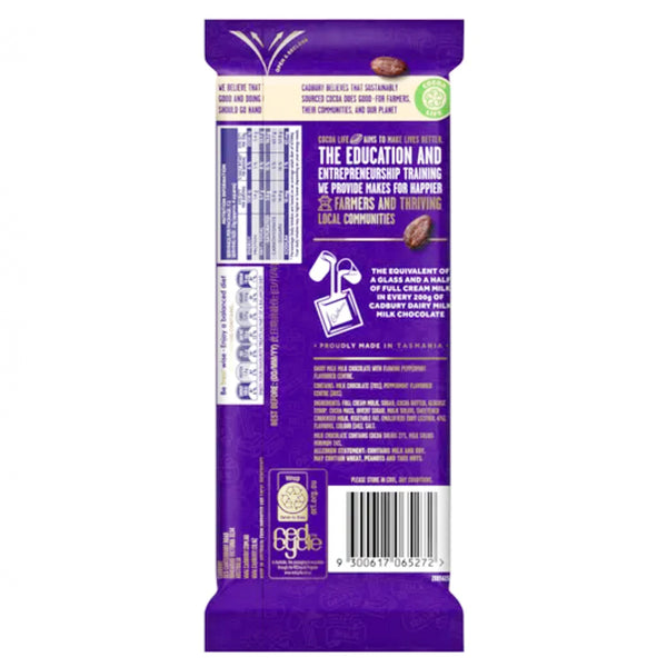 Cadbury Dairy Milk Peppermint Chocolate Bar 180g back